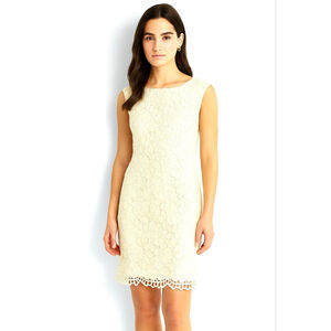 Lauren Ralph Lauren White Lace Sheath Dress Boat Neck Cap Sleeve Knee Length 10
